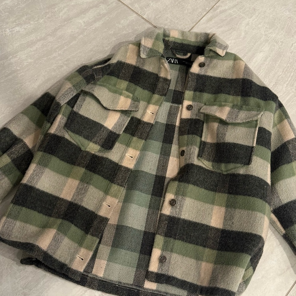 Zara Green Black Cream Plaid Shacket